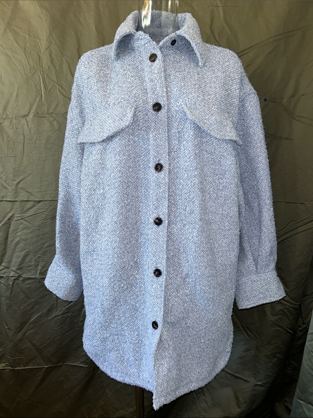 H&M Light Blue Bouclé Button-Down Shacket